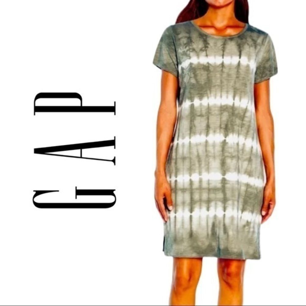 Gap‎ T-Shirt Dress Olive Stripe Tie Dye (W35)